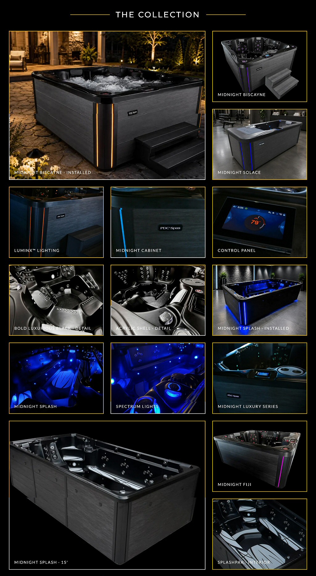 PDC Spas Midnight Series a new special limited edition of hot tubs, swim spas and cold plunge tubs available at PDC Spa and Pool World Lehighton PA